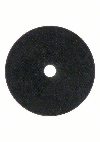 Disque abrasif noir et rond avec un trou central. Adapté pour les travaux de coupe avec des outils électriques sur métal ou pierre.