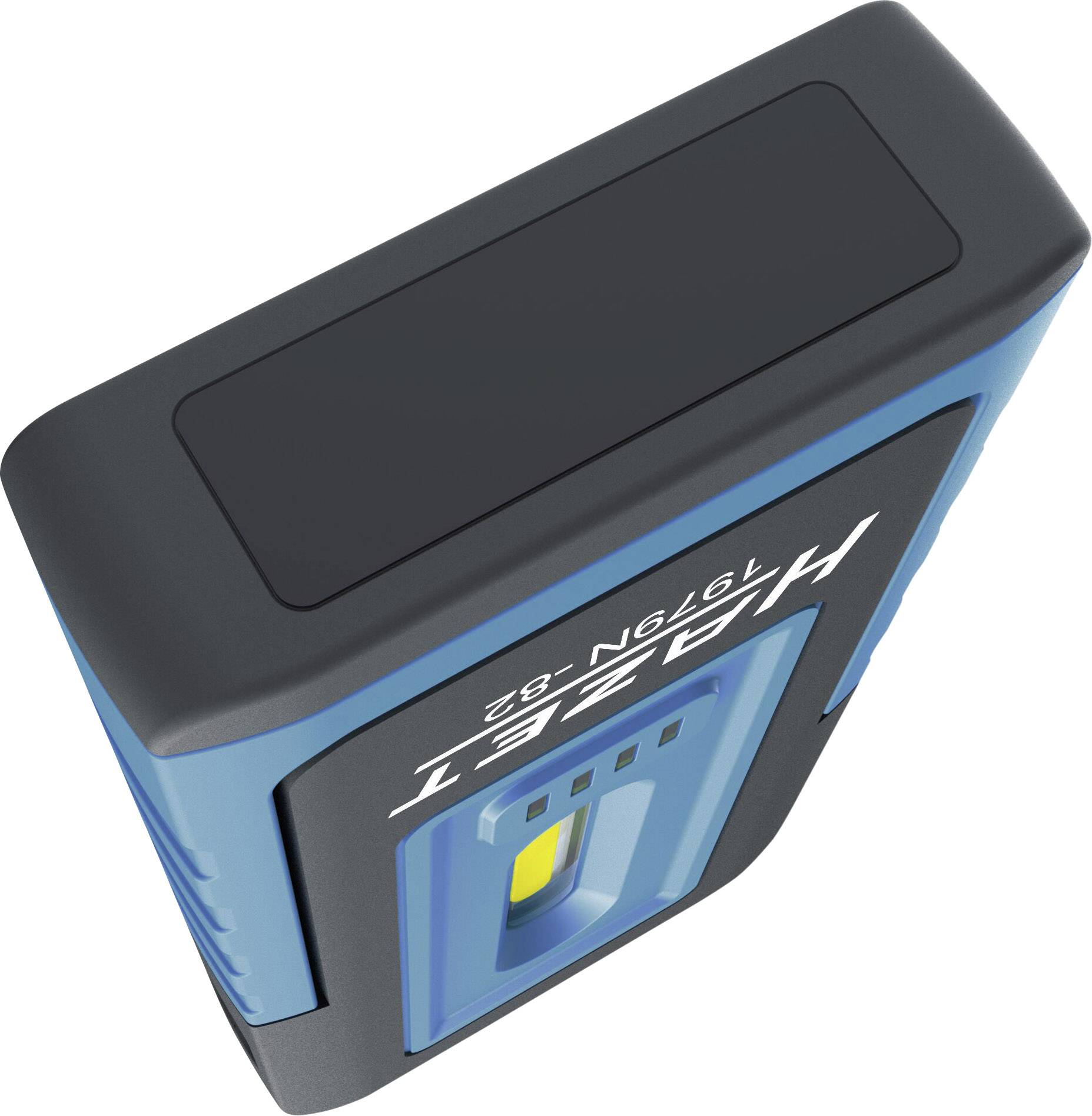 Un appareil de mesure rectangulaire, de la taille d'une main, probablement destiné aux installations électriques, doté d'un affichage numérique et d'un boîtier de couleur bleue.