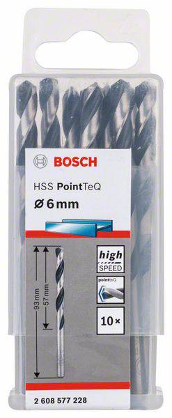 Coffret de forets Bosch, HSS PointTeQ, diamètre 6 mm, 10 pièces, avec vitesse de perçage plus rapide.