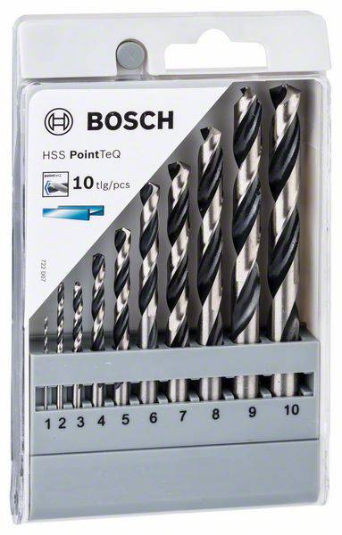 Un ensemble de 10 forets HSS Bosch, numérotés de 1 à 10. Adaptés pour le perçage précis dans le métal, le plastique et le bois.