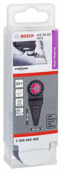 Lame de scie Bosch Starlock AIZ 28 SC HCS pour multi-matériaux en emballage. Adaptée pour une coupe précise, taille 28x50 mm.