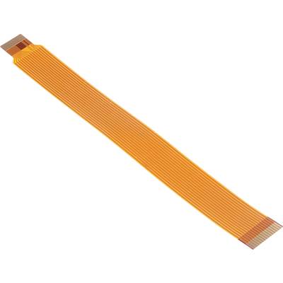 Câbles plats de couleur orange, composés de plusieurs conducteurs parallèles, utilisés pour les connexions électriques dans les appareils électroniques.