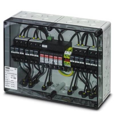 Un armoire électrique avec plusieurs fusibles et connexions de câbles dans un boîtier métallique, adapté aux applications électriques industrielles.