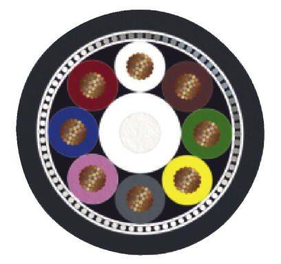 Cercle avec dix zones colorées autour d'un point central blanc. Les couleurs principales sont le rouge, le bleu, le vert, le violet, le jaune et le noir. Structure similaire à une roue.