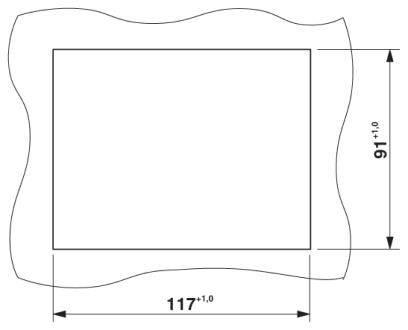 Dessin abstrait représentant un champ rectangulaire avec un bord ondulé, large de 117 unités et haut de 91 unités.