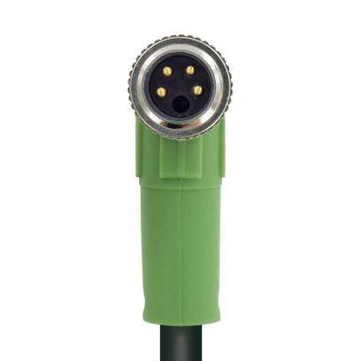 Connecteur circulaire vert avec plusieurs petites broches métalliques, adapté aux connexions électroniques spécifiques.
