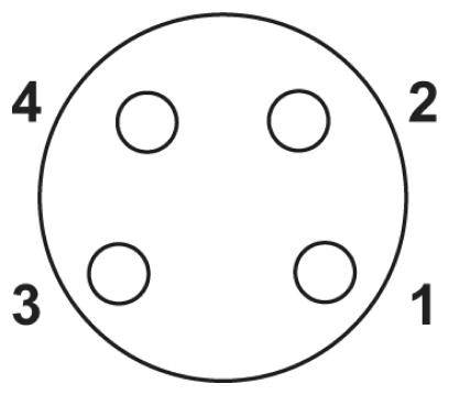 Connecteur circulaire à quatre points de contact numérotés, numérotés dans le sens des aiguilles d'une montre de 1 à 4.