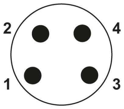 Une prise ronde avec quatre trous, numérotés de 1 à 4 dans le sens des aiguilles d'une montre.