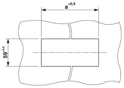 Diagramme d'une surface rectangulaire avec des lignes courbes. Dimensions extérieures : largeur 59 haut 0,9', longueur 'a haut 0,9'. Une ligne médiane s'étend horizontalement.