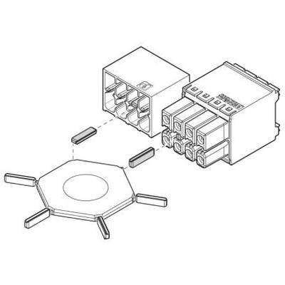 Schéma de connexion avec fixation hexagonale montrant la jonction de deux éléments enfichables.