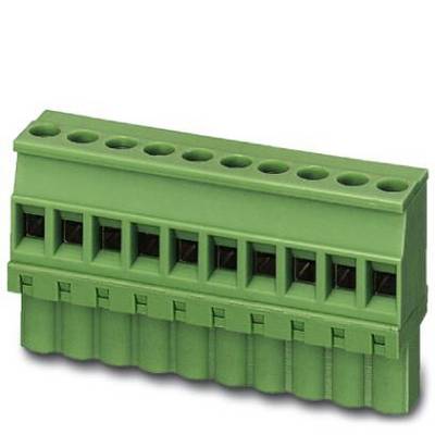 Bloc de connexion vert à bornes enfichables avec plusieurs ouvertures de connexion, couramment utilisé dans l'installation électrique pour raccorder des câbles.