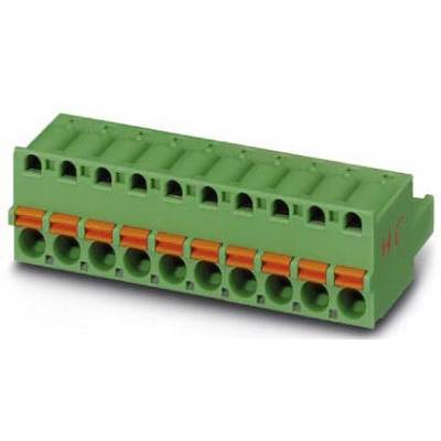 Connecteur multibroche rectangulaire vert avec dix emplacements. Chaque emplacement est équipé d'un dispositif de serrage orange.