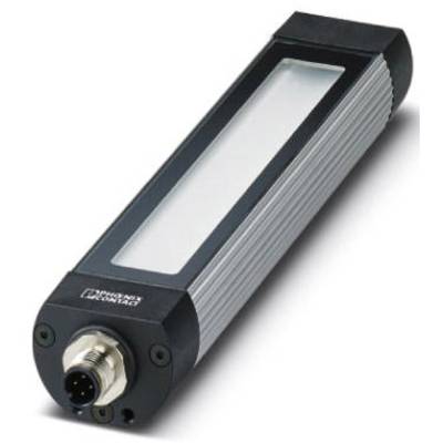 Un éclairage LED allongé, noir et argenté, avec un boîtier robuste et une prise de connexion à une extrémité, probablement destiné à un usage industriel.