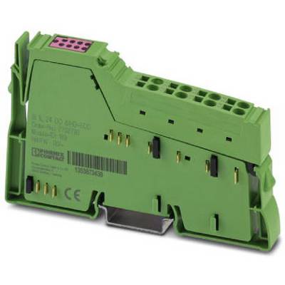Composant électronique vert avec plusieurs points de connexion, adapté pour les systèmes de commande et de régulation industriels. Marquage CE visible.