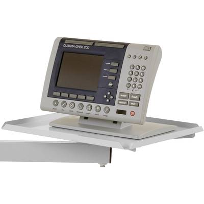 Un appareil de mesure électronique gris avec des touches et un écran. Il est monté sur un bras pivotant et sert à la mesure précise de pièces d'usinage.
