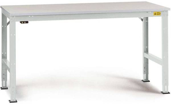 Manuflex LU4048.7035 antistatique (ESD) Table de travail ESD UNIVERSAL Standard table de base avec plaque en mélamine, L x p x h = 1500 x 600 x 763-873 mm gris clair (RAL 7035)