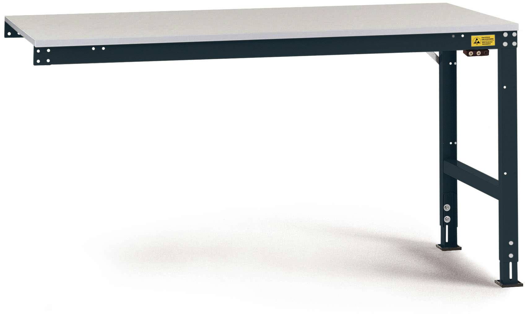 Table indépendant avec un cadre en métal et une surface lisse, adapté pour travailler ou comme surface de rangement.