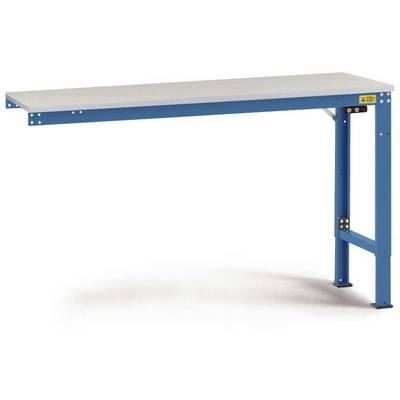 Socle de table bleu à structure stable avec un plateau blanc. Idéal pour les ateliers ou les applications industrielles.