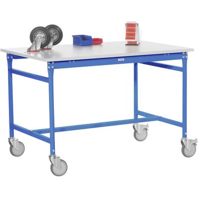 Manuflex BB4069.5012 Table d'appoint BASIS mobile avec plateau de table PVC bleu clair RAL 5012, L x P x H : 1500 x 800 