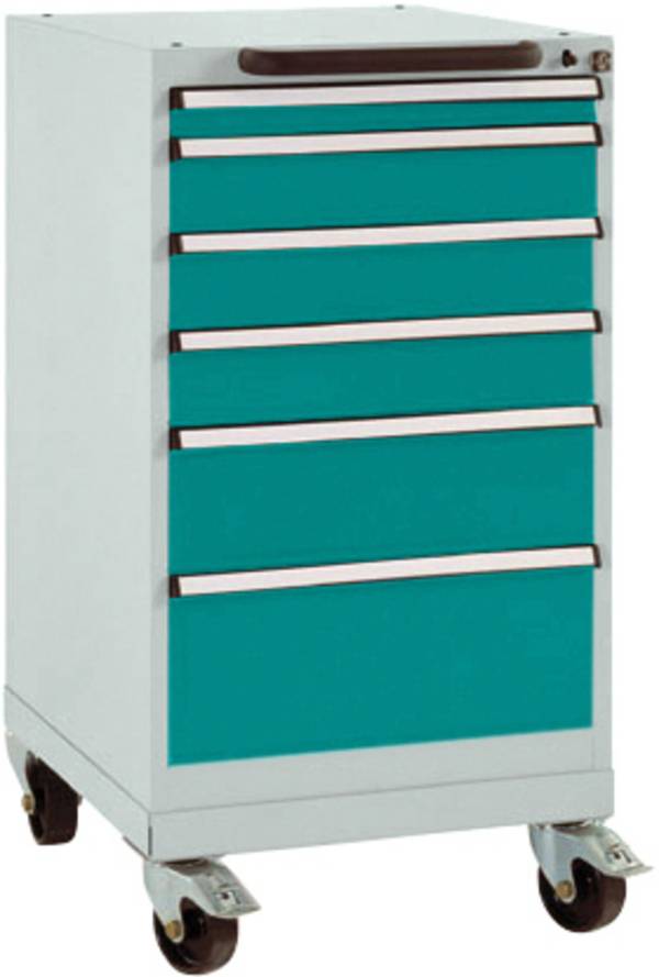 Manuflex SP1108.5021  Armoire de tiroir BASETEC mobile, hauteur utile 700 mm avec 6 tiroirs, bleu d'eau RAL 5021