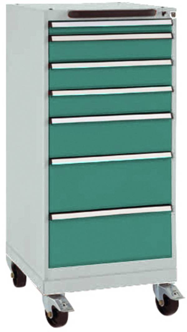 Manuflex SP1133.0001  Armoire de tiroir BASETEC mobile, hauteur utile 900 mm avec 7 tiroirs, en vert-gris HF 0001