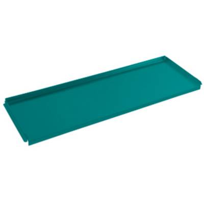 Un plateau rectangulaire, plat, verdâtre avec des bords surélevés, probablement destiné à servir des aliments ou à les ranger.