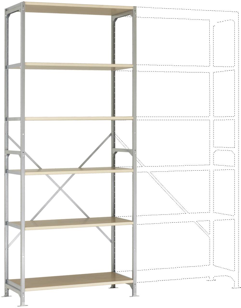 Manuflex RB1168 Rayonnage à tablettes - Module de base (l x H x P) 1030 x 2500 x 600 mm bois