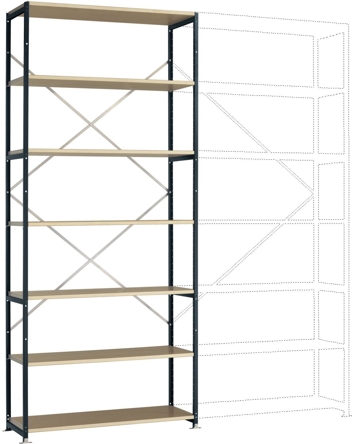 Manuflex RP1627.7016 Rayonnage à tablettes - Module de base (l x H x P) 1250 x 2000 x 500 mm bois