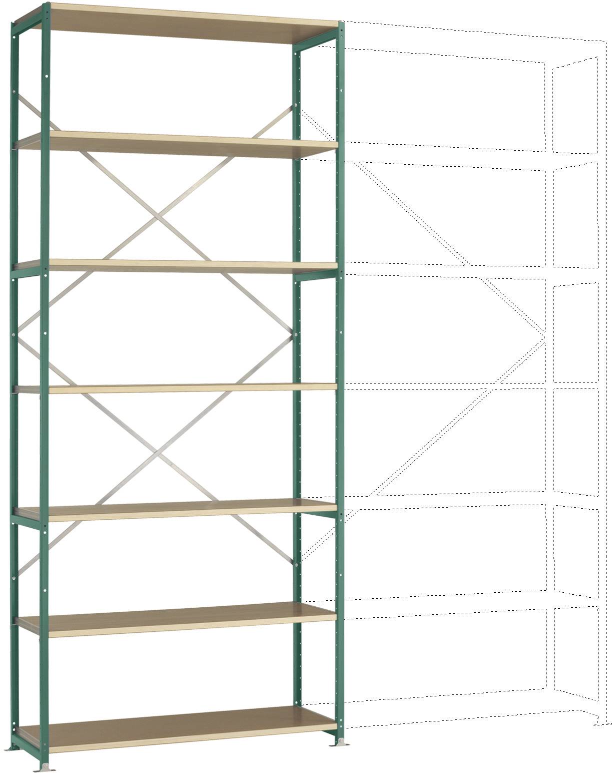 Manuflex RP1636.0001 Rayonnage à tablettes - Module de base (l x H x P) 1250 x 2000 x 600 mm bois