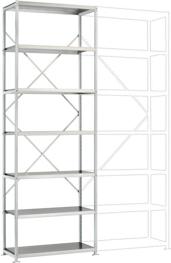 Rayonnage à tablettes - Module de base Manuflex RP1617.7035  (l x H x P) 1030 x 3000 x 300 mm    acier