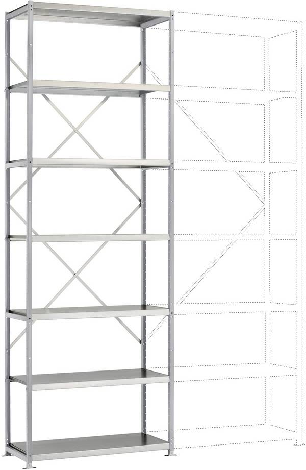 Rayonnage à tablettes - Module de base Manuflex RP1621.9006  (l x H x P) 1030 x 3000 x 300 mm    acier