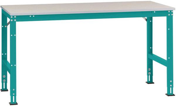 <br>  Manuflex<br>  AU4174.5021<br>  Table de travail Universal Standard avec plaque en tôle, L x P x H = 3000 x 800 x 760 - 870 mm<br>  <br>  bleu d'eau<br>
