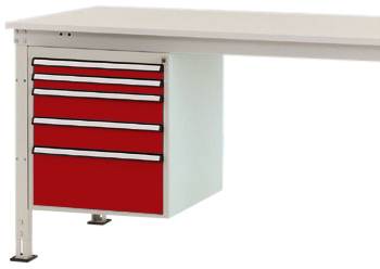 Manuflex ZB4862.3003 Châssis fixe, hauteur utile 500 mm avec 5 tiroirs. Pour une profondeur de table de 800 mm