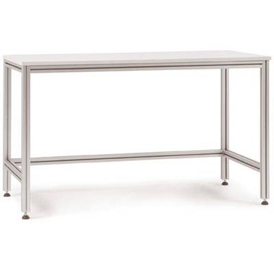 Une table simple, rectangulaire avec des pieds en métal et une surface lisse, adaptée à un usage de bureau ou domestique.