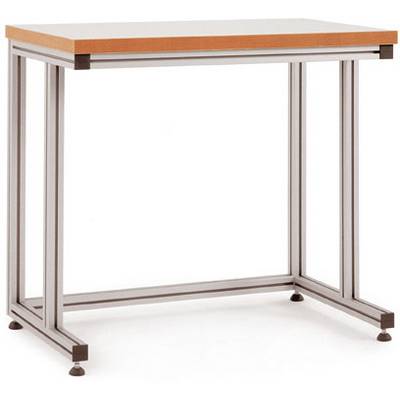 Une table simple avec un plateau en bois et des pieds en métal, adaptée à un aménagement de bureau ou d'espace de vie.