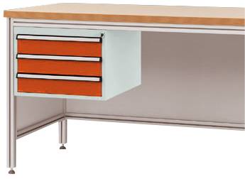Manuflex ZB4625.2001 Boîtier pour table de travail ALU, hauteur utile 300 mm avec 3 tiroirs, pour profondeur de table 60