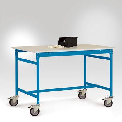 Manuflex LB4038.5012 antistatique (ESD) Table d'appoint ESD BASE mobile avec table de table en mélamine bleu clair RAL 5