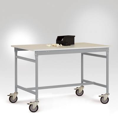 Manuflex LB4063.9006 antistatique (ESD) Table d'appoint ESD BASE mobile avec plateau de table en caoutchouc en argent al