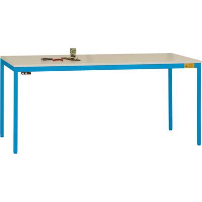 Manuflex LD1913.5012 antistatique (ESD) Table de travail ESD UNIDESK avec plaque en caoutchouc, cadre bleu clair RAL 501