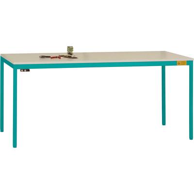Manuflex LD1903.5021 antistatique (ESD) Table de travail ESD UNIDESK avec plaque en caoutchouc, cadre bleu d'eau RAL 502