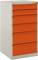 Un armoire blanche en métal avec six tiroirs oranges. Idéal pour le rangement dans les bureaux ou les ateliers.