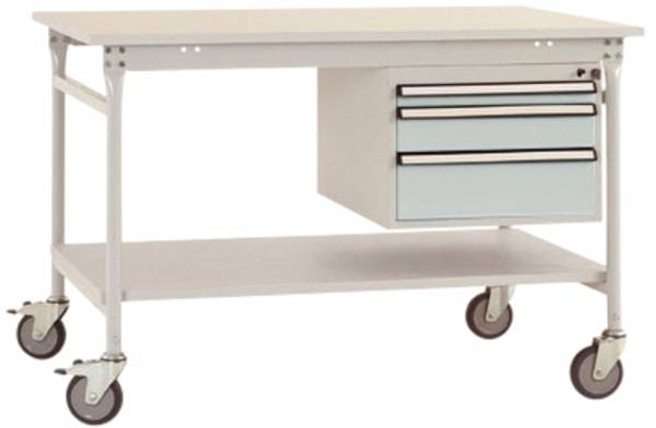 Manuflex BB5371.7035  Table d'appoint complète BASE mobile avec plaque en mélamine + châssis, L x P x H : 1250 x 800 x 850 mm  gris clair (RAL 7035)