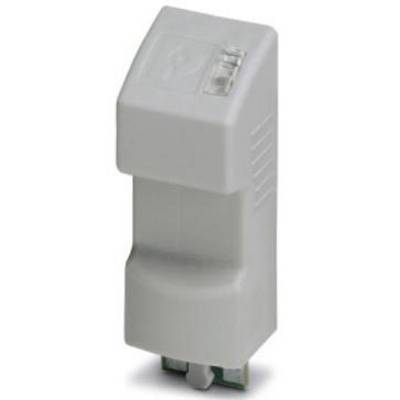 Un module enfichable blanc, de forme rectangulaire, avec un insert transparent sur le dessus, adapté aux appareils électriques ou aux connexions spécialisées.