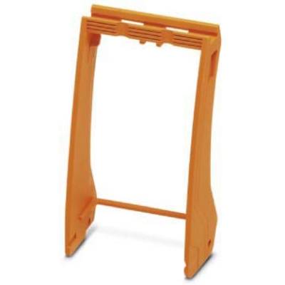 Un cadre en plastique orange, droit, de forme rectangulaire avec des renforts en bas.