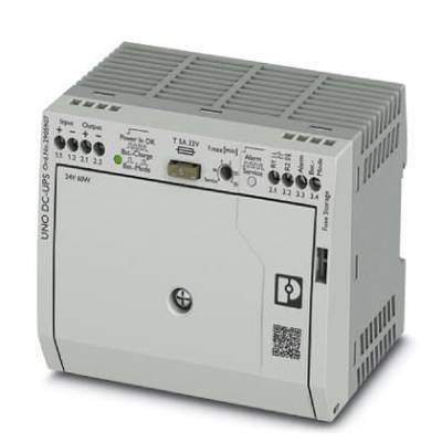 Module onduleur CC industriel avec voyants LED et bornes de connexion, Modèle : UNO DC-UPS. Éléments d'affichage pour l'état de la batterie et l'alarme.