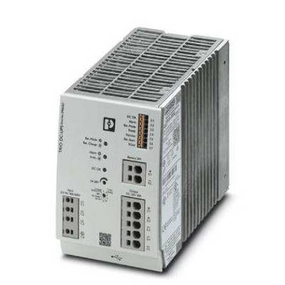 Un dispositif électronique gris, rectangulaire, doté de plusieurs ports et de fentes d'aération, probablement un bloc d'alimentation industriel.