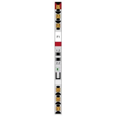 Une rangée verticale de symboles et de chiffres colorés représentant probablement des composants électriques ou techniques sur un diagramme.