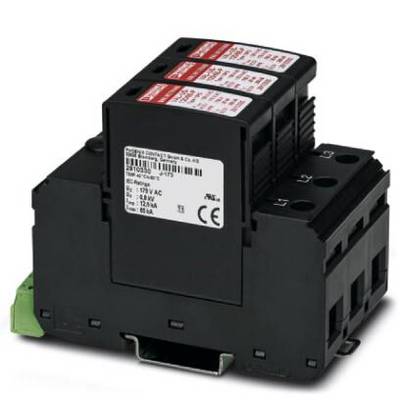 Dispositif de protection contre les surtensions à plusieurs connexions, étiquette avec spécifications techniques. Utilisation dans les circuits électriques.