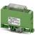 Module relais vert avec couvercle transparent et bornes de connexion latérales, identifié par le numéro 'No. 2952910' et marqué CE.