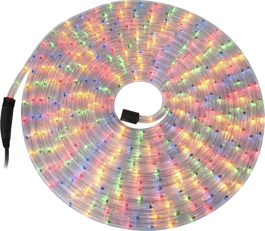 Un ruban lumineux LED enroulé avec des LEDs multicolores dans un tube transparent, adapté à la décoration ou à l'éclairage.